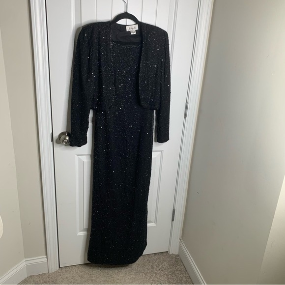 Vintage Judith Ann 2 pc black silk sequin embellished dress small quiet luxury - Picture 4 of 9